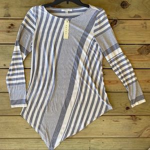 BNWT Striped Blouse Top Grey White Stripes Medium